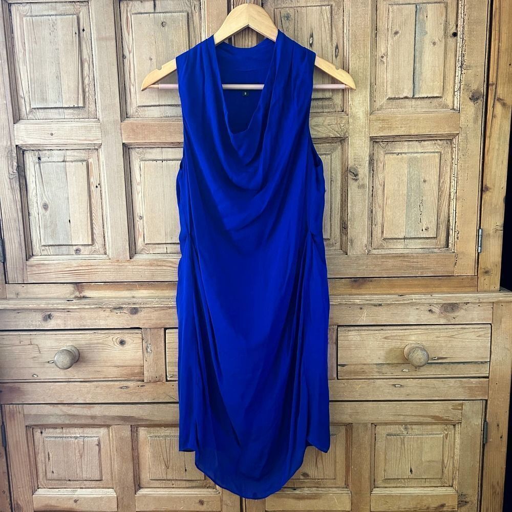 Liquid New York 2‎ Royal Blue Slip Dress Gathered Silk